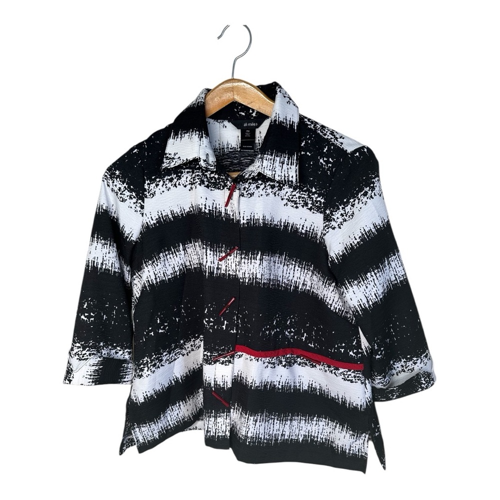 Ali Miles Top Size Medium Petite Red Toggle Buttons Back Zipper Art to Wear